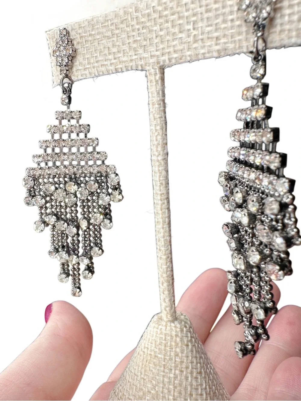 Crystal Fringe Drop Earrings - Silver Tone